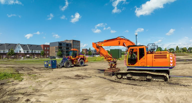 Construction site with excavator